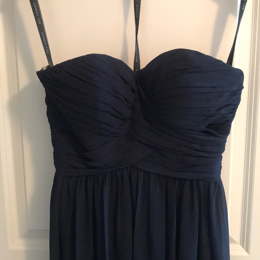Bill Levkof navy bridesmaid dress